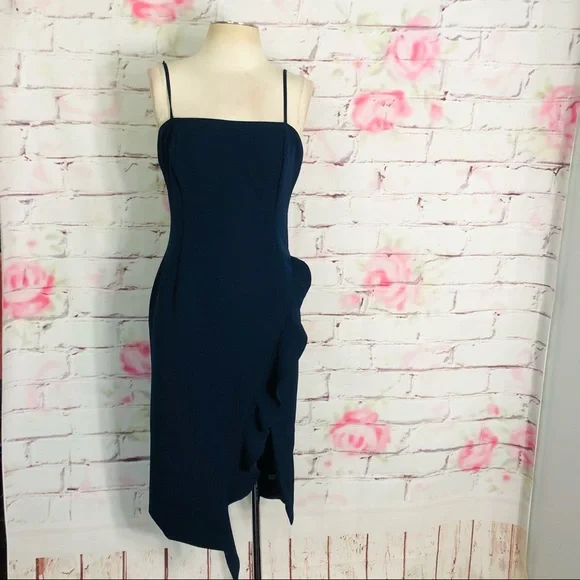 Bardot Carmelle blue ruffle slit Cocktail Dress - Picture 6 of 15